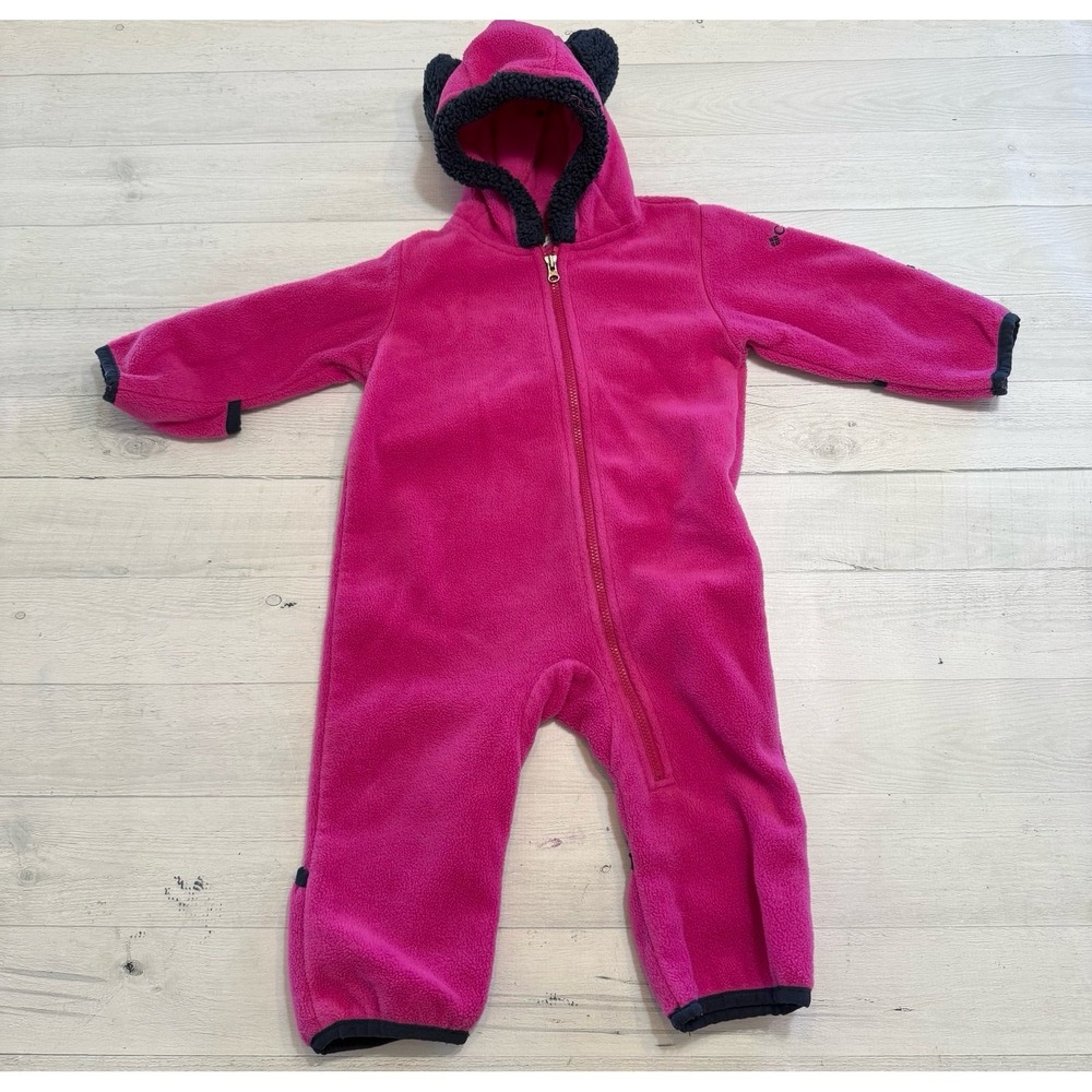 Columbia girls pink fleece bear bunting 6-12‎ months